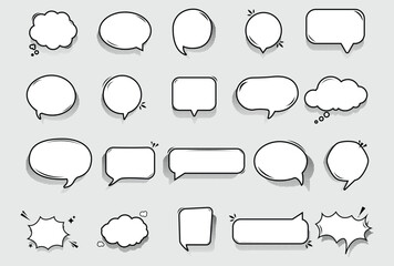 Obraz premium Set of speak bubble text with halftone shadows, chatting box, message box 