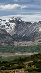 Fototapeta premium Panoramic of the Andes Mountains and the Emerald Lagoon. Ushuaia, Patagonia Argentina