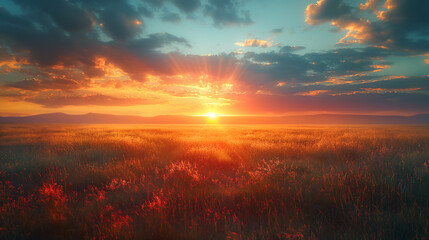 Fototapeta premium The rural plain is bathed in sunshine,sunrise, sunset.