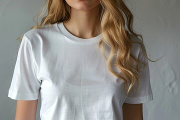 Fototapeta premium White tshirt mockup on woman model created with Generative AI