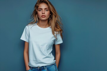 White tshirt mockup on woman model created with Generative AI