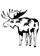Moose | Hunting Season | Moose Antlers | Wild Life | Moose Family | Snowing Forest | Mammal Animal | Peeking Moose | Original Illustration | Vector and Clipart | Cutfile and Stencil