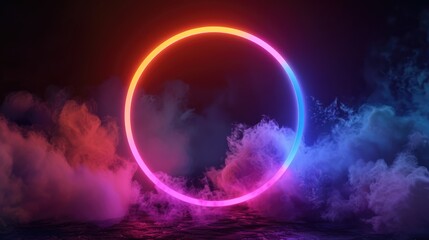 Neon Circle in a Smoky Abstract Background