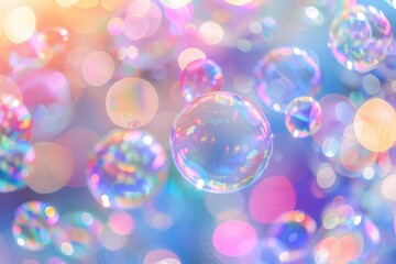 Floating Rainbow Bubbles Against Blurred Bokeh