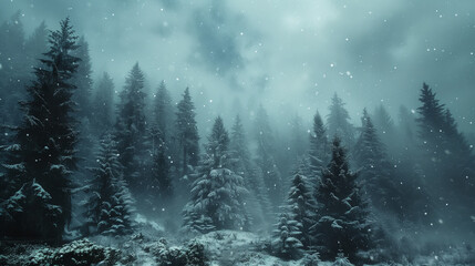 Winter's Grip: Snowstorm in Forest, Whirling White Flakes Blanket the Silent Woods