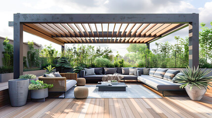 Computer generated image of balcony. Architectural Visualization. 3D rendering. Interior Design.Generative AI