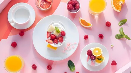 Stunning Minimalist Flat Lay with Fresh and Vibrant Breakfast Ingredients