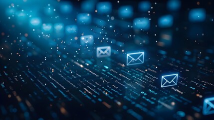 Obraz premium Digital Marketing Technology Backdrop with Email Icons for Increased Reach and Engagement