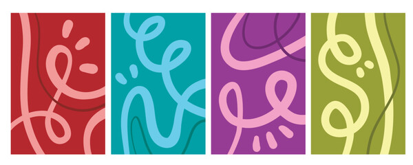 Set of stylish templates with organic abstract shapes and lines in nude colors. Pastel background in minimalist style. Contemporary vector Illustration