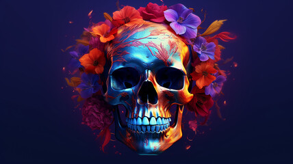 Free photo a colorful skull with a flower pattern on it, Generative AI.