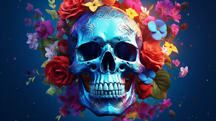 Free photo a colorful skull with a flower pattern on it, Generative AI.