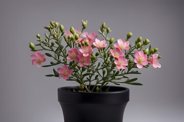 Fototapeta premium Common wax flower plant in pot white background, Ai Generated