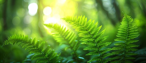 Green fern in summer forest.
