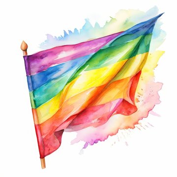 watercolor rainbow flag waving pride