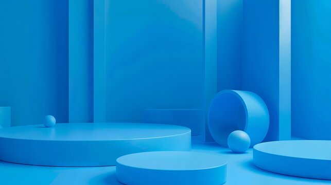 A room with blue objects and a white wall, a room with blue objects and a white wall.