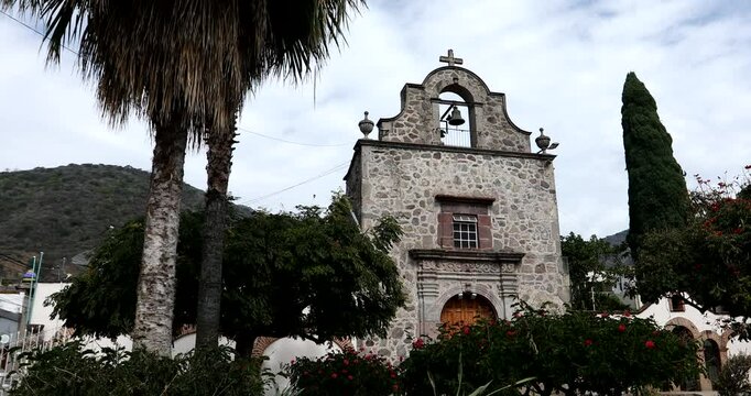 Afternoon view of the historic city center colonial era church of downtown Ajijic, Jalisco, Mexico.
