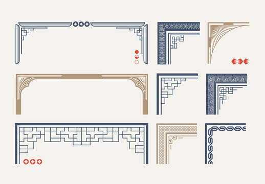 Chinese Frames Asian Graphic Borders Set