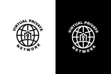 Logo features a globe and a padlock. Perfect for VPN services or products, conveying protection and privacy for online activities. VPN Connection vector icon.