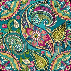 seamless pattern of paisley elements mixed with abstract shapes, Generative AI