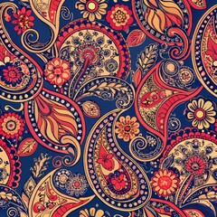 seamless pattern of paisley motifs in a mosaic style, Generative AI