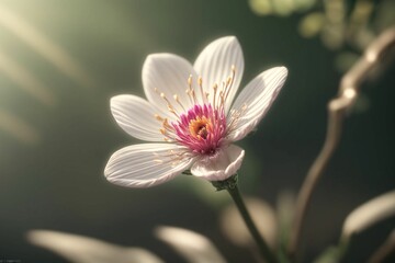 Delicate White Blossom Radiating Soft Light in a Serene Botanical Setting
