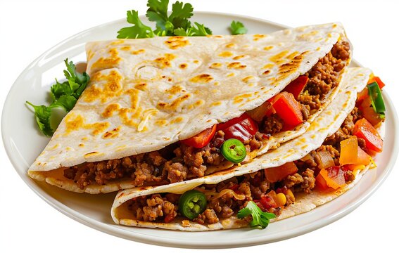 A plate of tacos with vegetables and peppers.