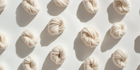 A background of bamboo yarn, each with its shadow, scattered across the canvas in an elegant display, with soft shadows on a white background