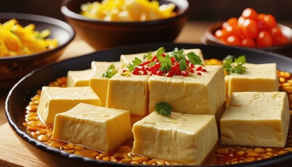 Stinky Tofu with Red Pepper and Parsley.