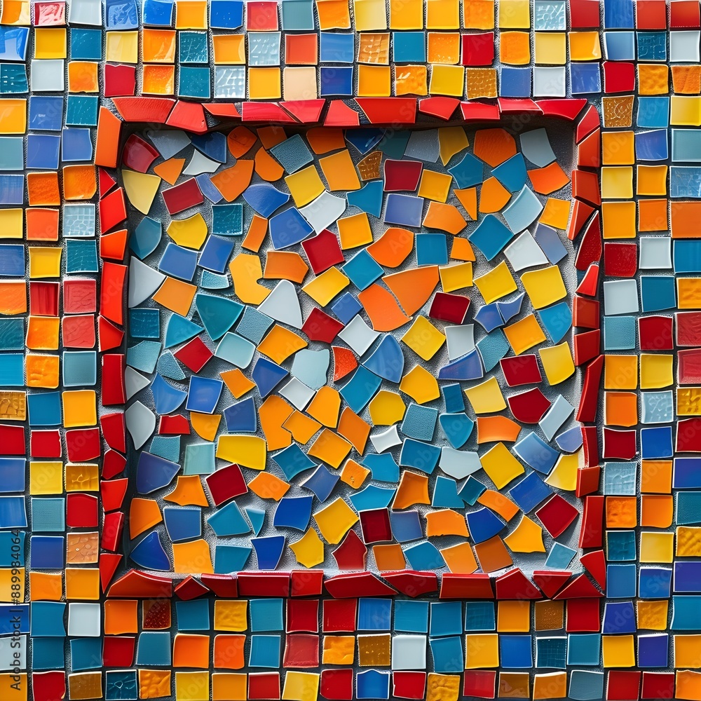 Poster vibrant mosaic tile frame on abstract colorful background for design