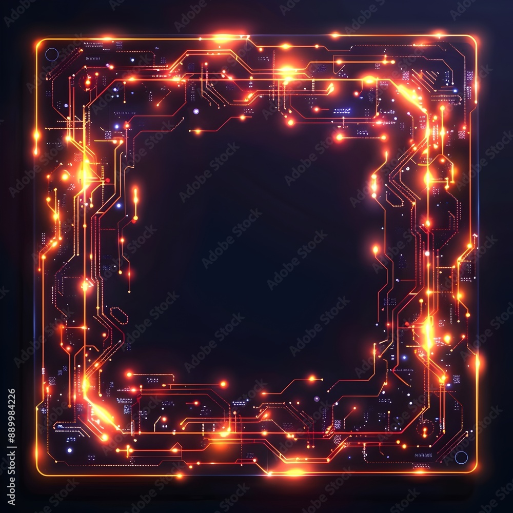 Poster futuristic tech frame with circuit board pattern against dark background