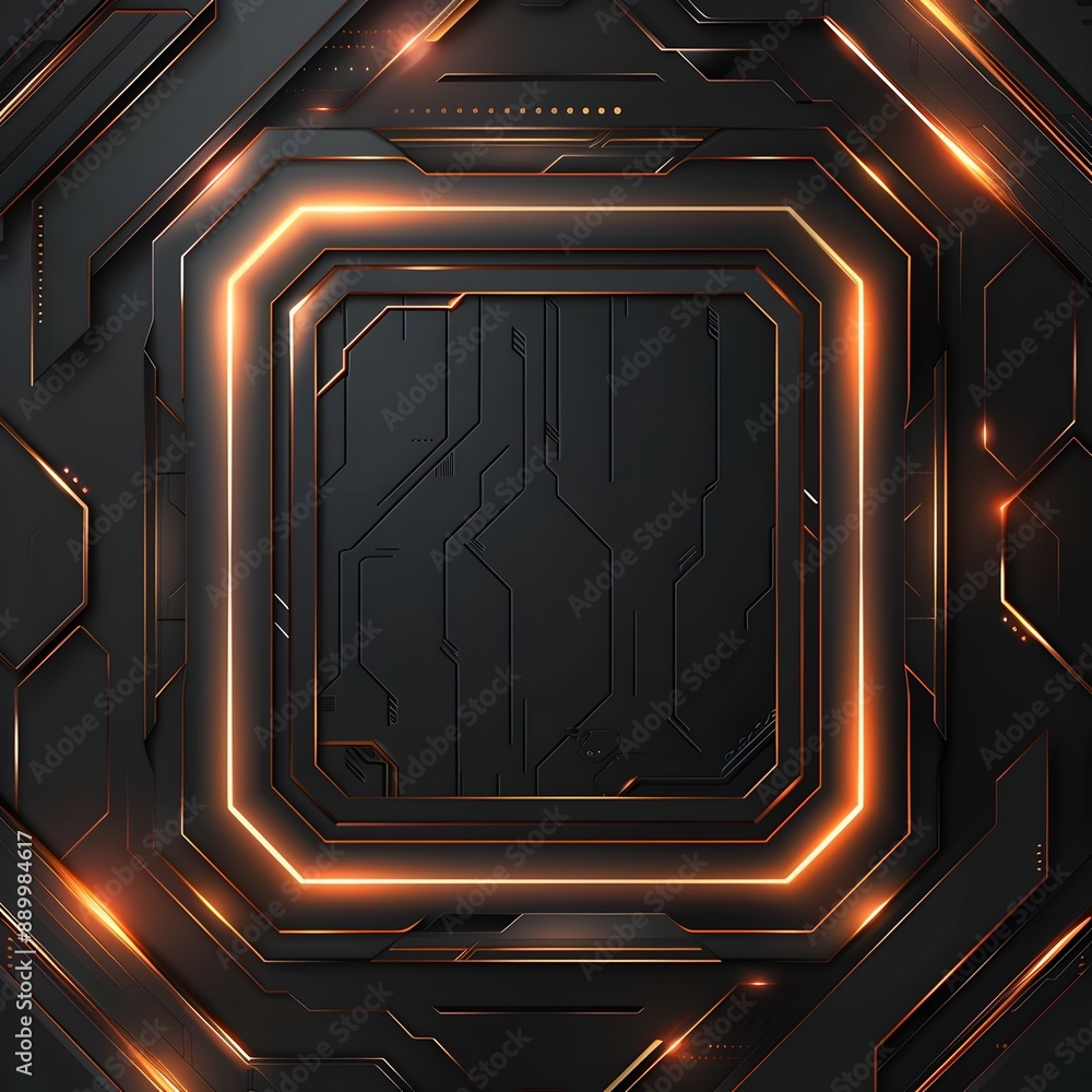 Poster futuristic metallic frame with striking geometric patterns and shimmering highlights
