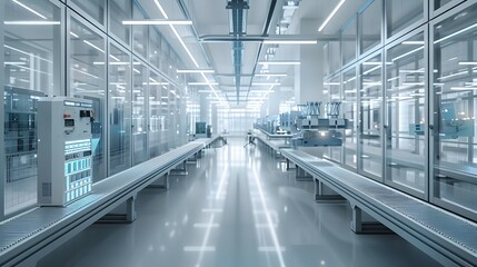 Obraz premium Cutting-Edge Manufacturing Facility with Automated Robotic Assembly and Control