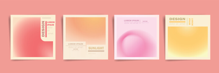 colorful spring blur square cover template design set for poster, promo album