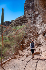 ECHO CANYON trail up Camelback Mountain in Phoenix, Arizona with steep ascent 