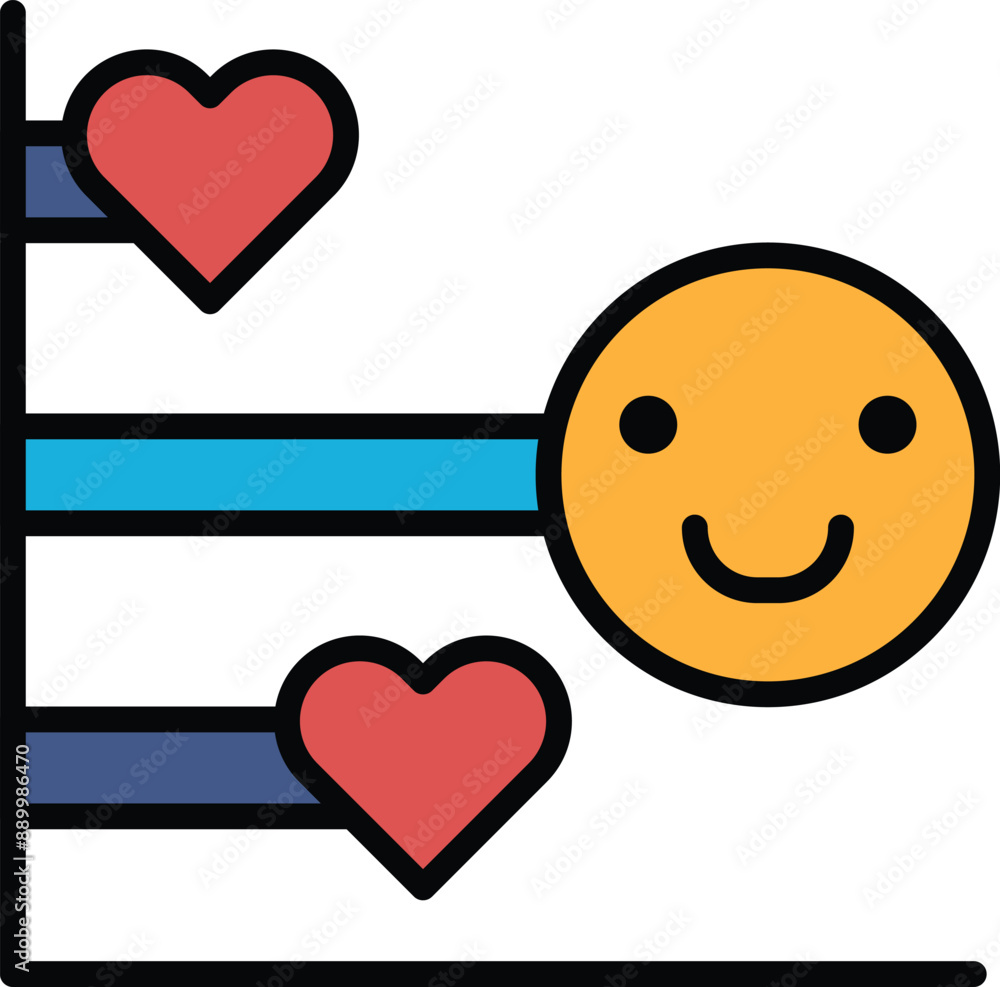Poster a smiling face with a heart on the left side and another heart on the right side