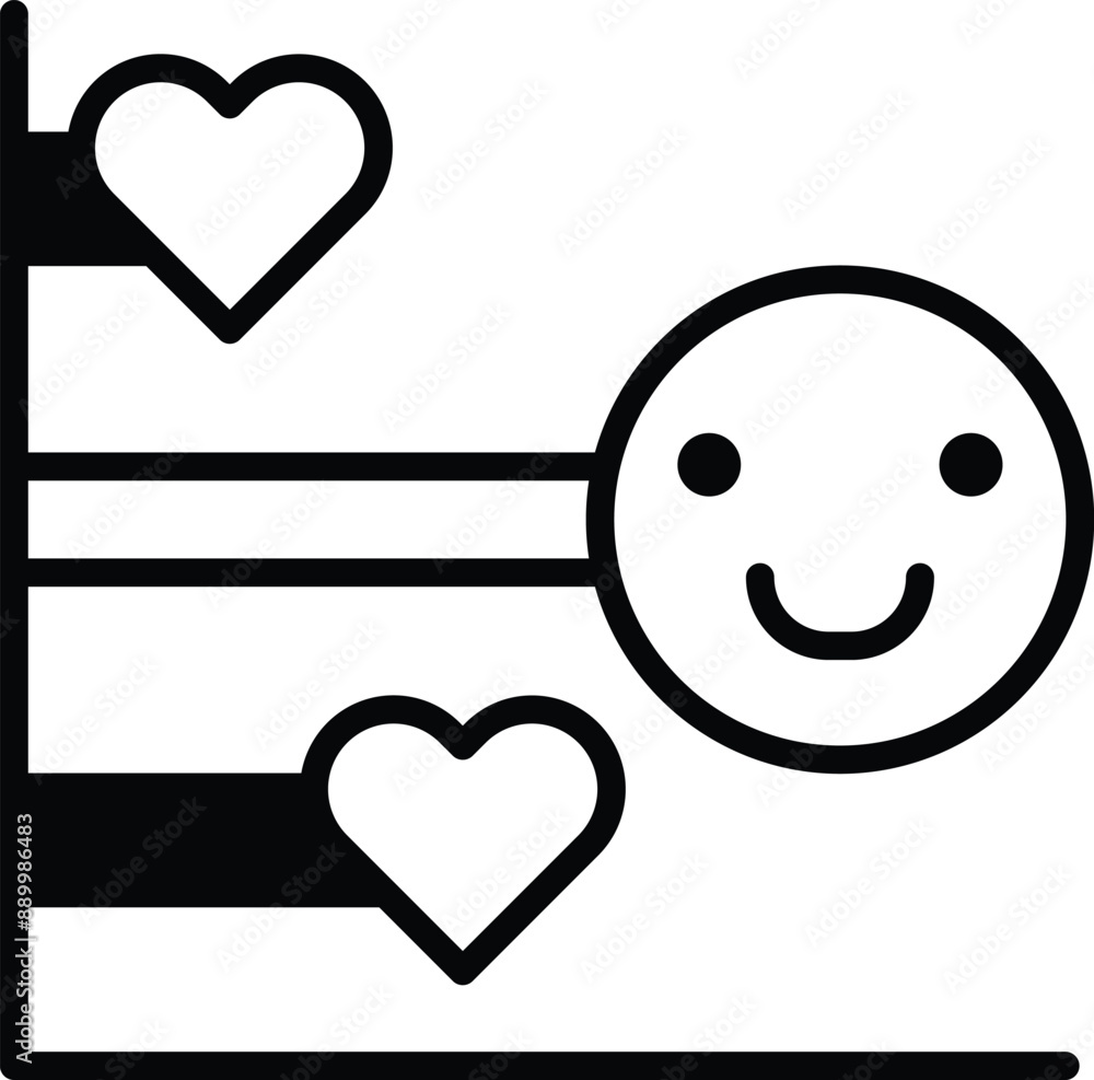 Poster a smiling face with a heart on the left side and another heart on the right side