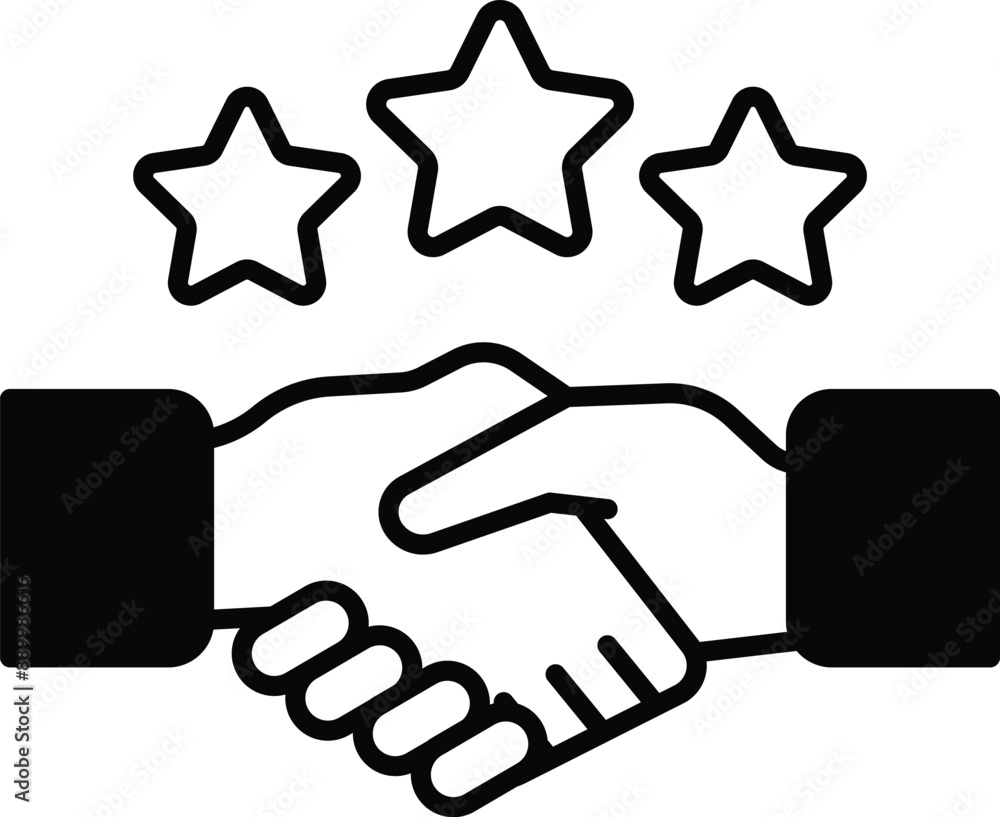 Poster a handshake between two people with three stars in the background