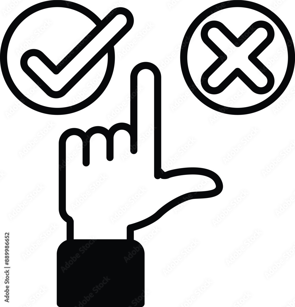 Poster a hand pointing to a check mark and an x