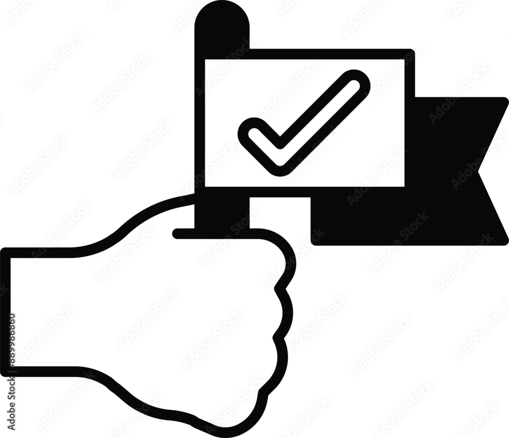 Poster a hand holding a flag with a check mark on it