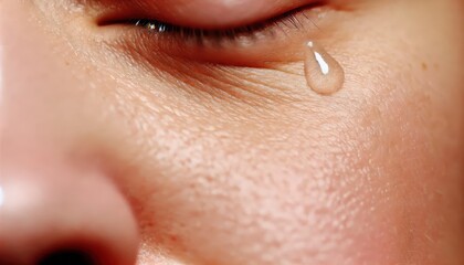 Obraz premium Close-up of a Tear Rolling Down a Woman's Cheek.