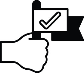 A hand holding a flag with a check mark on it
