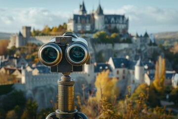 Scenic binocular viewer showcasing breathtaking vistas of an impressive and grand castle