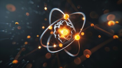 Atomic nucleus with protons and neutrons arranged in layers, showcasing the structure and composition, with an artistic touch of glowing edges and particle trails