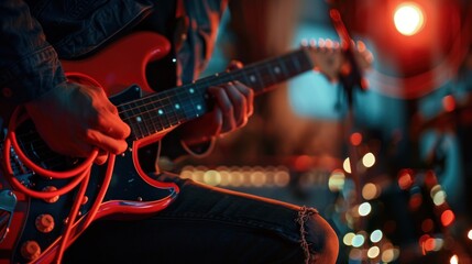 Close-up of a Guitarist Playing on Stage