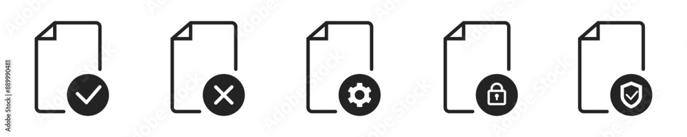 Poster file icon set. set of 5 outline icons related to file, data. linear icon collection. file or documen
