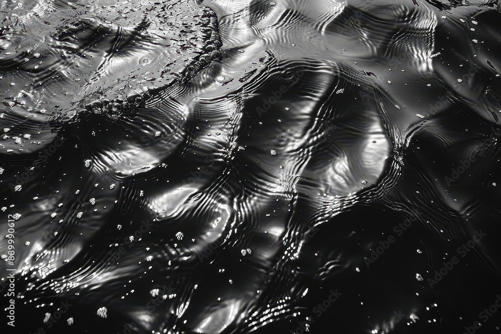 Poster observing the black and white abstract pattern in water with ripples from a top view on a sunny summ