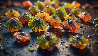 Colorful Seeds on a Dark Background.