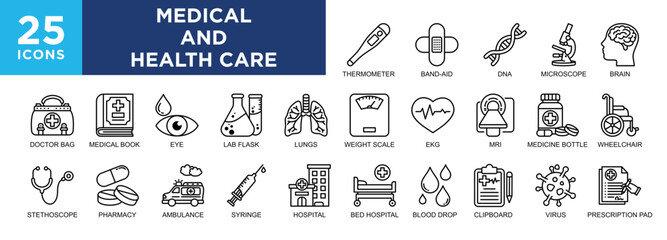 Medical and Health Care,  medicine, health, doctor, hospital, care, clinic icon set.  icons collection. Simple vector illustration