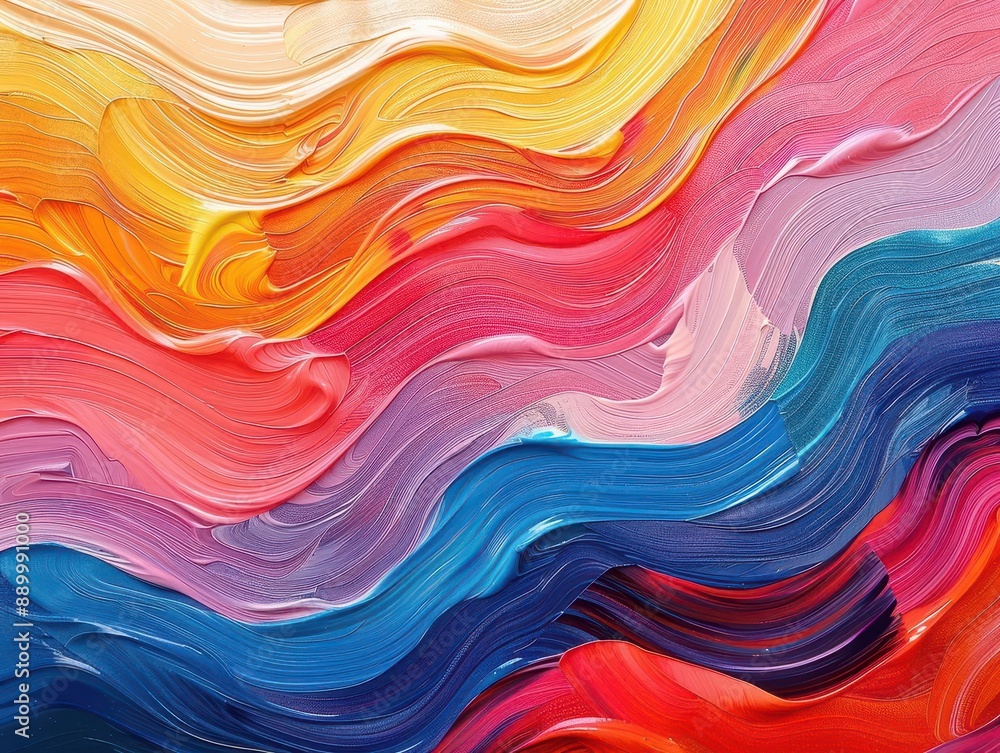 Poster multicolored wavy abstract stripes painted on background, creating a vibrant and dynamic visual impa