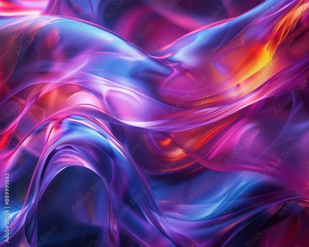 Poster ethereal abstract design showcases a mix of iridescent hues reflecting within a 3d glass texture aga